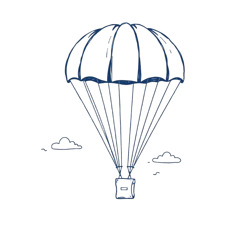 Line illustration of a parachute carrying a package